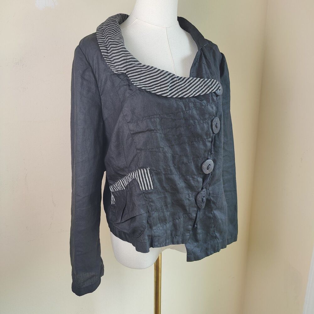 Mara Gibbucci 100% Linen Asymmetrical Jacket Lagenlook Size Medium - Picture 2 of 11